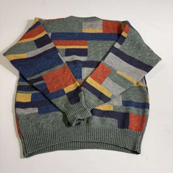 Vintage Boston Traders Men's Large Wool Hand Knit Sweater 90's All over Print - Picture 8 of 8